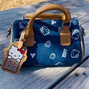 Hello Kitty Denim Mini Satchel in Blue with Tan Handles/ Purse/ Handbag